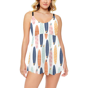 Surfboard Pattern Print Design 04 Chest Sexy Pleated Two Piece Swim Dress