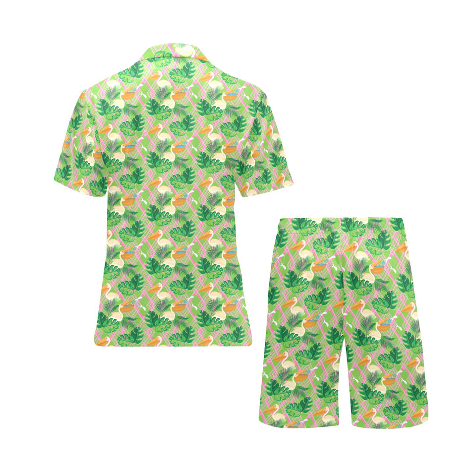 Pelican Pattern Print Design 05 Men's V-Neck Short Pajama Set