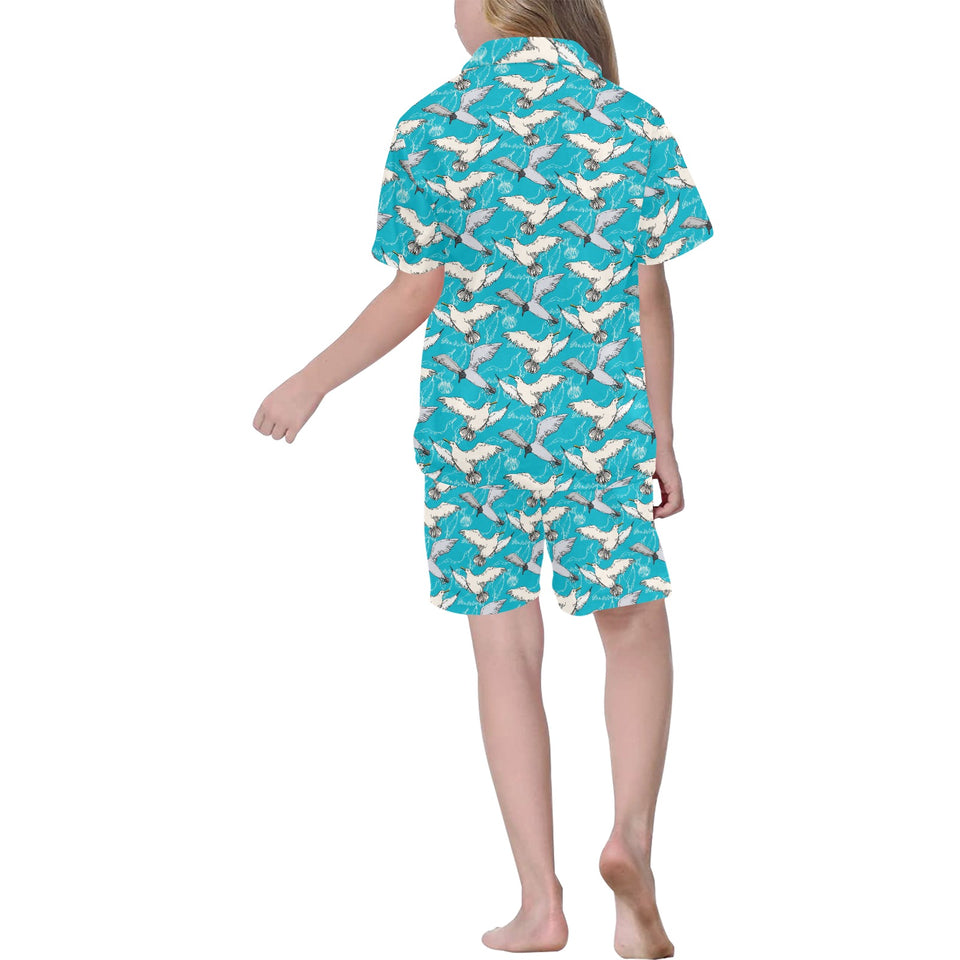 Seagull Pattern Print Design 03 Kids' Boys' Girls' V-Neck Short Pajama Set