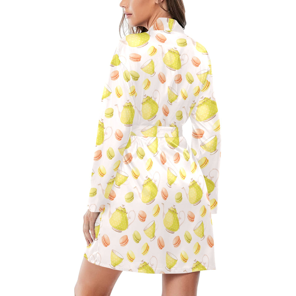 Tea pots Pattern Print Design 03 Women's Long Sleeve Belted Night Robe