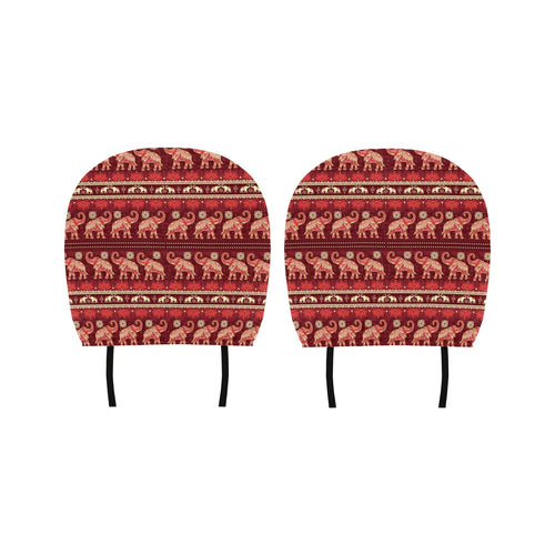 Elephant Red Pattern Ethnic Motifs Car Headrest Cover