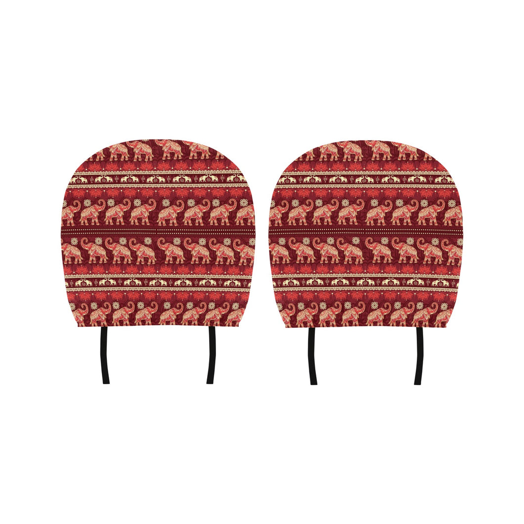 Elephant Red Pattern Ethnic Motifs Car Headrest Cover