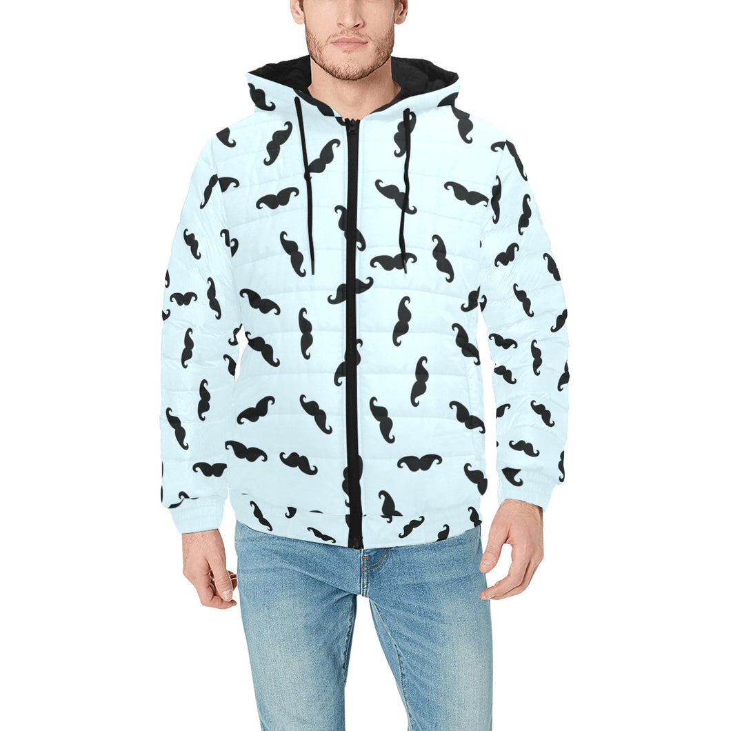 Mustache Beard Pattern Print Design 03 Men's Padded Hooded Jacket(ModelH42)