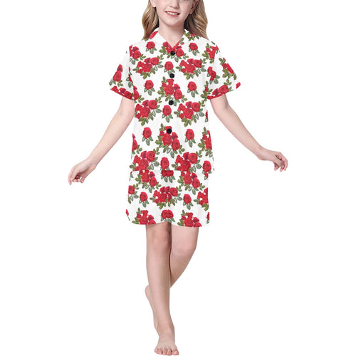 Rose Pattern Print Design 05 Kids' Boys' Girls' V-Neck Short Pajama Set