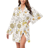 Potato Chips Pattern Print Design 02 Women's Long Sleeve Belted Night Robe