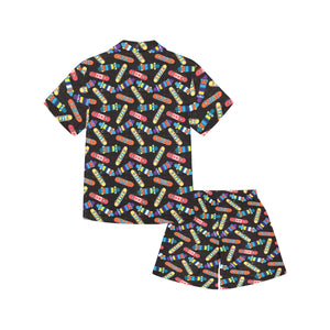 Skate Board Pattern Print Design 02 Kids' Boys' Girls' V-Neck Short Pajama Set