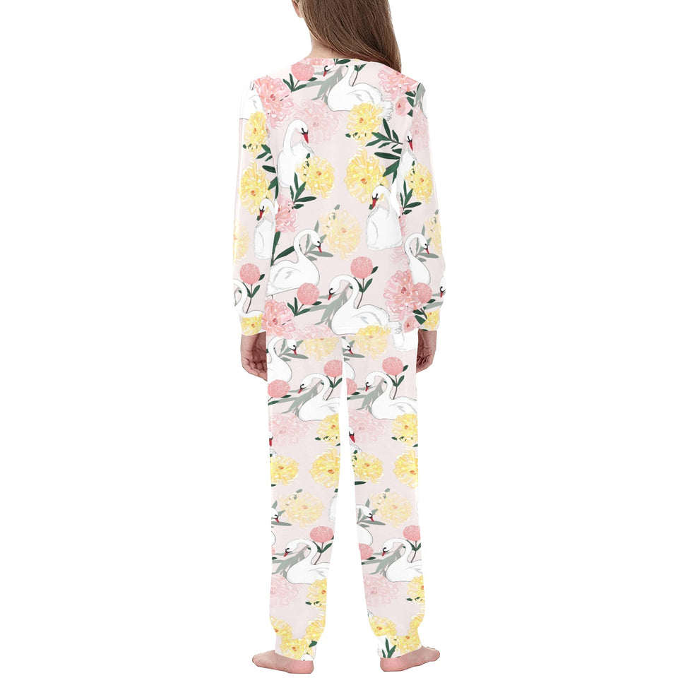 Swan Flower Pattern Kids' Boys' Girls' All Over Print Pajama Set