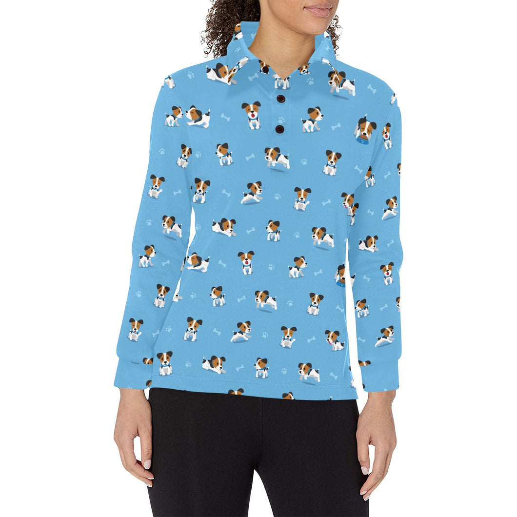 Jack Russel Pattern Print Design 04 Women's Long Sleeve Polo Shirt