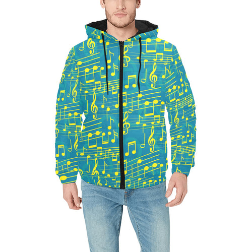 Music Notes Pattern Print Design 05 Men's Padded Hooded Jacket(ModelH42)