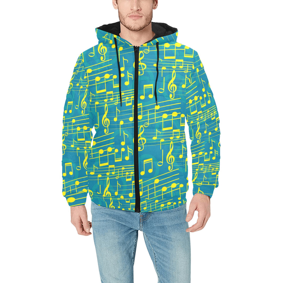 Music Notes Pattern Print Design 05 Men's Padded Hooded Jacket(ModelH42)