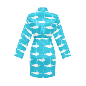 Swordfish Pattern Print Design 02 Women's Long Sleeve Belted Night Robe