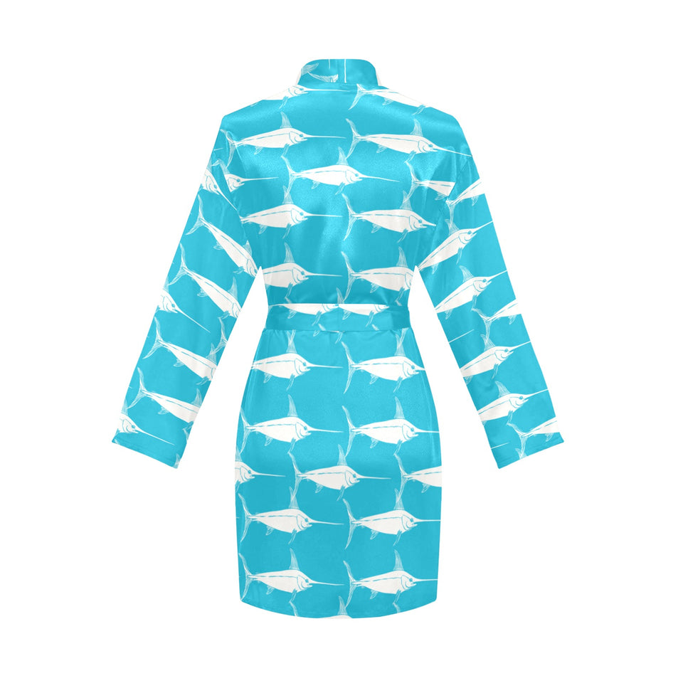 Swordfish Pattern Print Design 02 Women's Long Sleeve Belted Night Robe