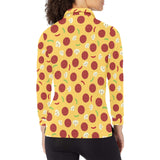 Pizza Salami Mushroom Texture Pattern Women's Long Sleeve Polo Shirt