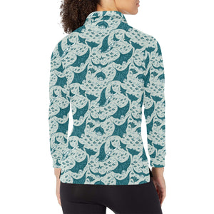 Stingray Pattern Print Design 01 Women's Long Sleeve Polo Shirt