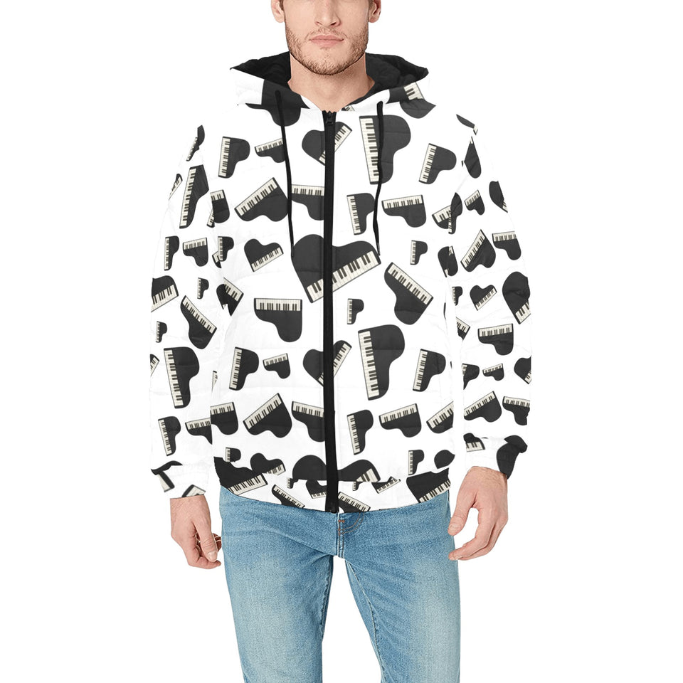 Piano Pattern Print Design 02 Men's Padded Hooded Jacket(ModelH42)