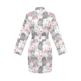 Hippopotamus Pattern Print Design 03 Women's Long Sleeve Belted Night Robe