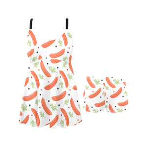 Sausage Pattern Print Design 03 Chest Sexy Pleated Two Piece Swim Dress