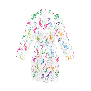 Music Notes Pattern Print Design 02 Women's Long Sleeve Belted Night Robe