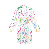 Music Notes Pattern Print Design 02 Women's Long Sleeve Belted Night Robe