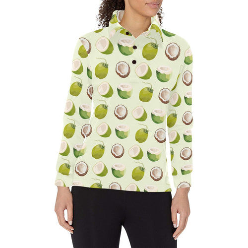 Coconut Pattern Print Design 04 Women's Long Sleeve Polo Shirt