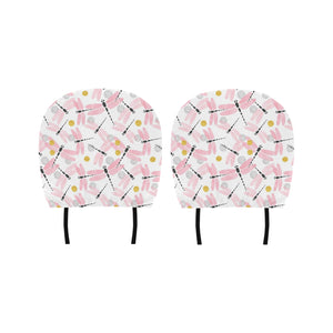 Pink Dragonfly Pattern Car Headrest Cover