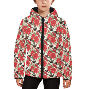 Hibiscus Pattern Print Design 04 Kids' Boys' Girls' Padded Hooded Jacket