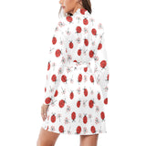 Ladybug Pattern Print Design 04 Women's Long Sleeve Belted Night Robe