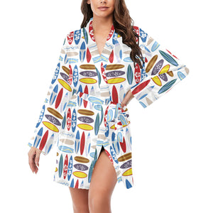 Surfboard Pattern Print Design 02 Women's Long Sleeve Belted Night Robe