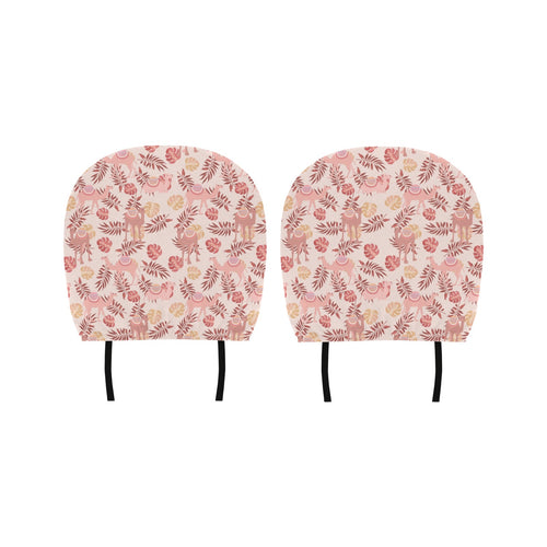 Pink Camel Leaves Pattern Car Headrest Cover