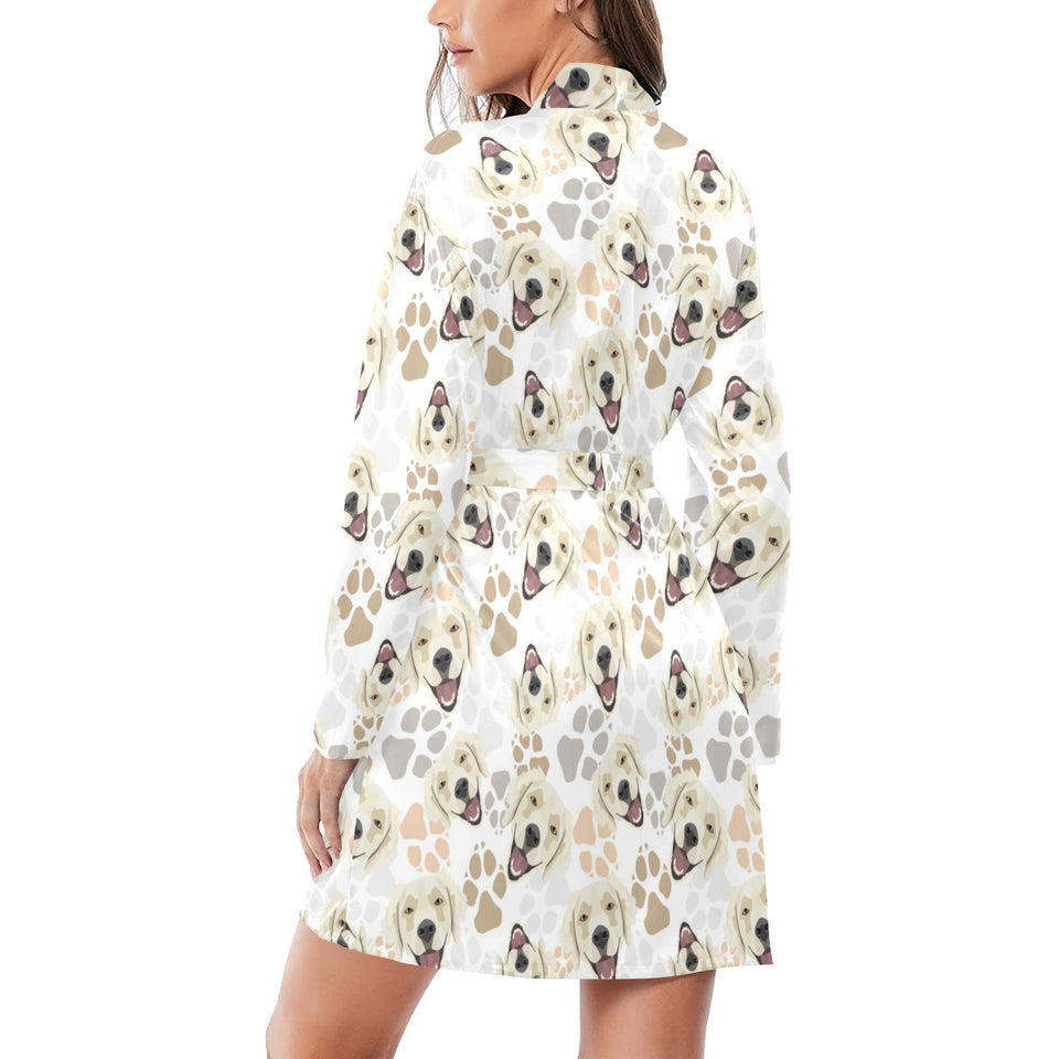 Golden Retriever Pattern Print Design 02 Women's Long Sleeve Belted Night Robe