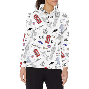 British Pattern Print Design 01 Women's Long Sleeve Polo Shirt