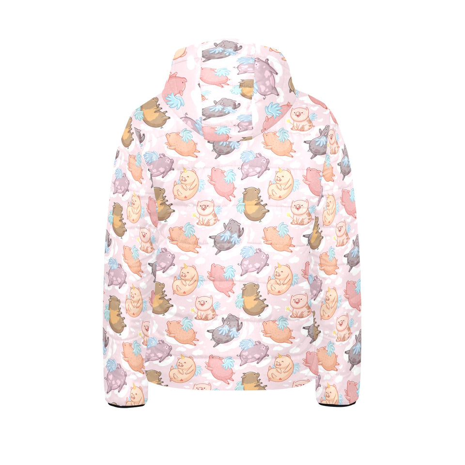 Pig Pattern Print Design 02 Kids' Boys' Girls' Padded Hooded Jacket