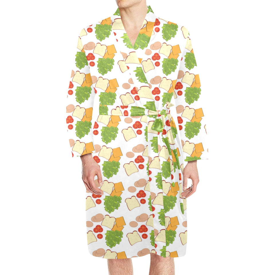 Sandwich Pattern Print Design 02 Men's Long Sleeve Belted Night Robe