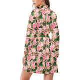 Rose Pattern Print Design 04 Women's Long Sleeve Belted Night Robe