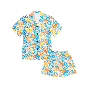 Gear Pattern Print Design 04 Kids' Boys' Girls' V-Neck Short Pajama Set