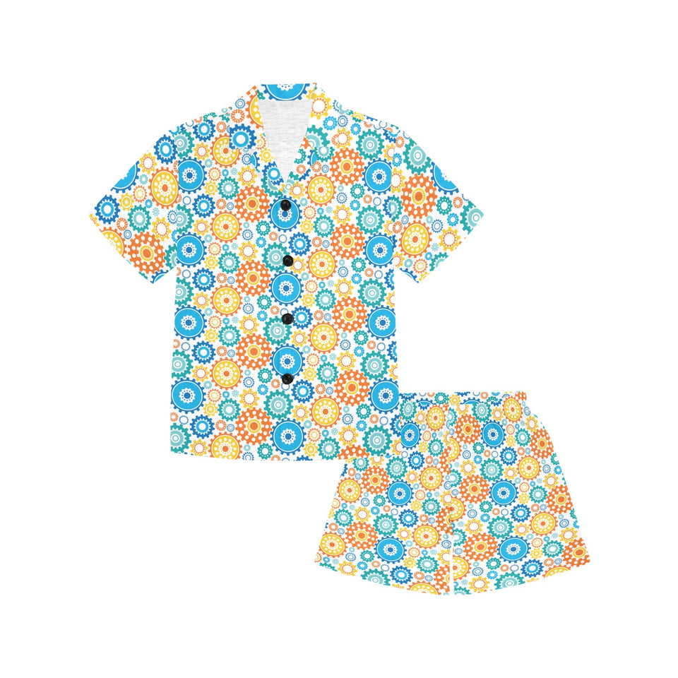 Gear Pattern Print Design 04 Kids' Boys' Girls' V-Neck Short Pajama Set