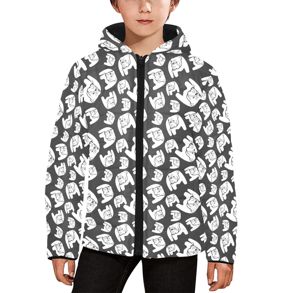 English Bulldog Pattern Print Design 02 Kids' Boys' Girls' Padded Hooded Jacket