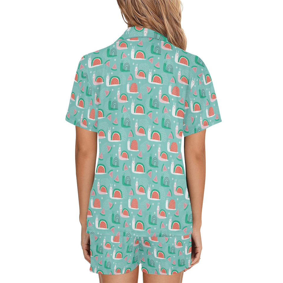 Snail Pattern Print Design 01 Women's V-Neck Short Pajama Set