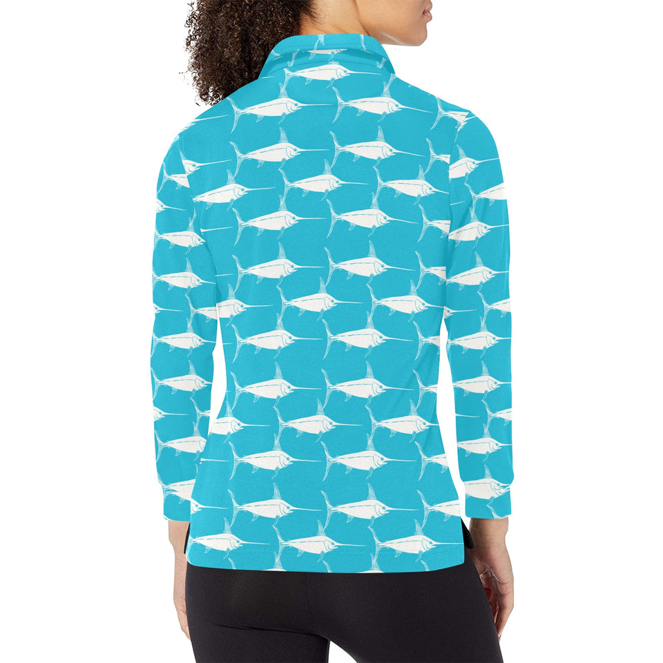 Swordfish Pattern Print Design 02 Women's Long Sleeve Polo Shirt