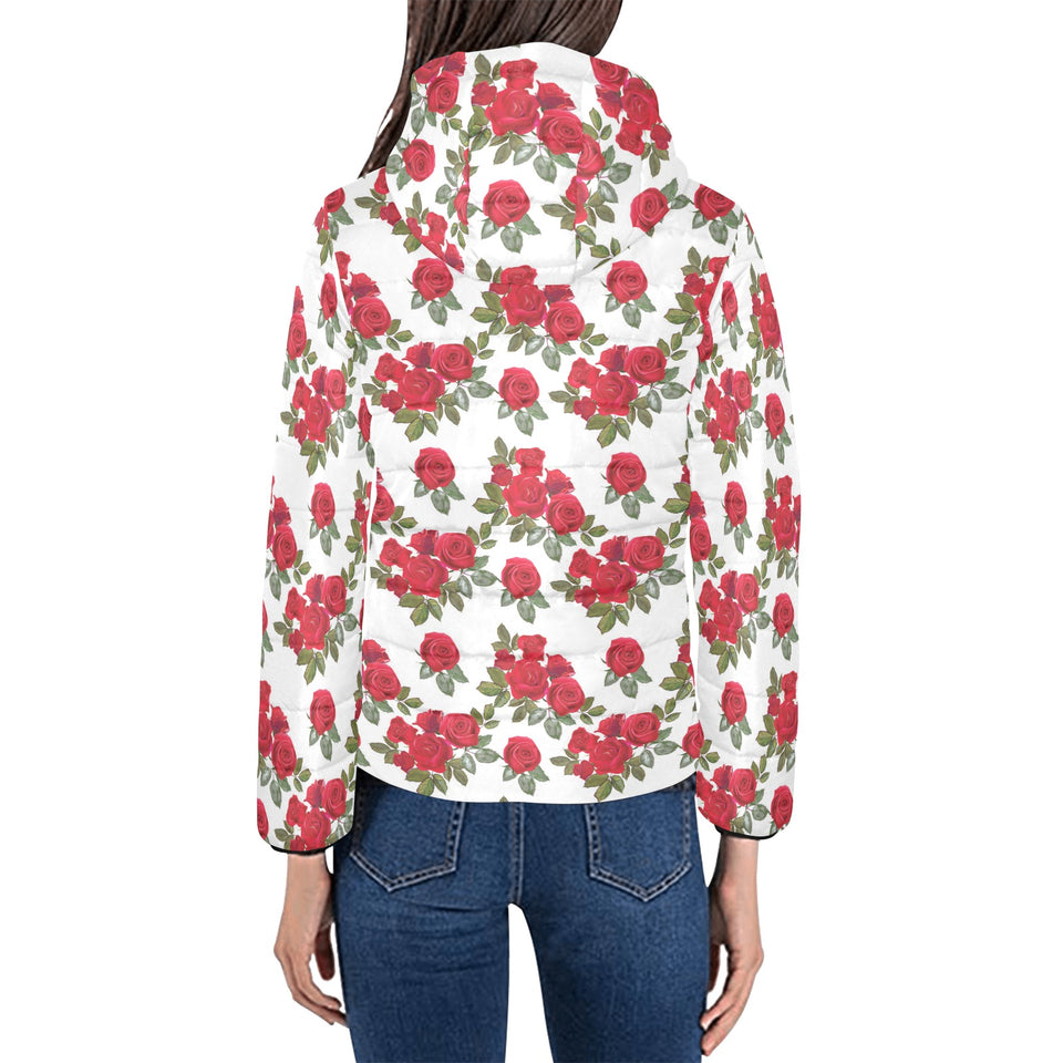 Rose Pattern Print Design 05 Women's Padded Hooded Jacket