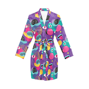 Snail Pattern Print Design 02 Women's Long Sleeve Belted Night Robe