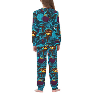 Halloween Pumpkin Cat Pattern Kids' Boys' Girls' All Over Print Pajama Set