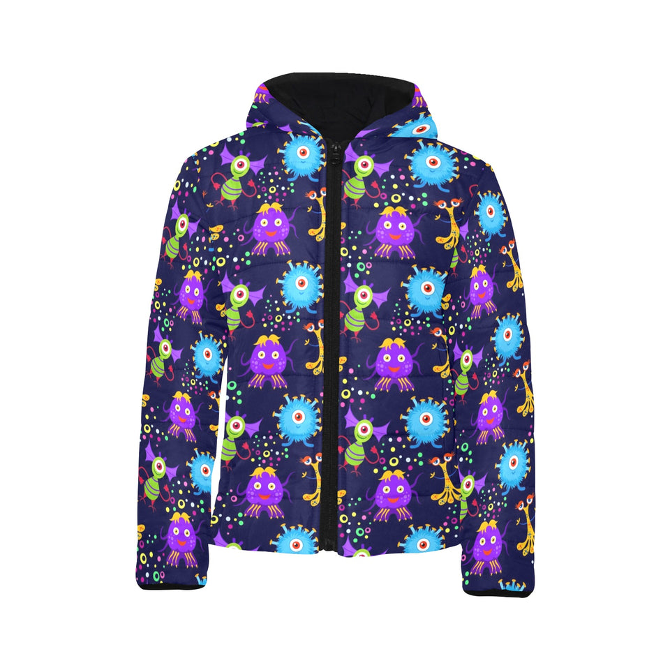 Alien Pattern Print Design 01 Kids' Boys' Girls' Padded Hooded Jacket