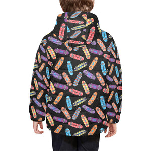 Skate Board Pattern Print Design 04 Kids' Boys' Girls' Padded Hooded Jacket