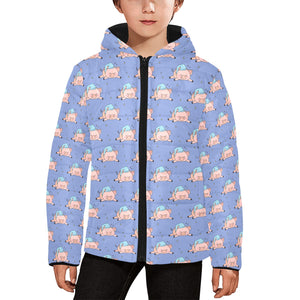 Pig Pattern Print Design 03 Kids' Boys' Girls' Padded Hooded Jacket