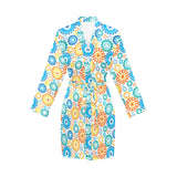 Gear Pattern Print Design 04 Women's Long Sleeve Belted Night Robe