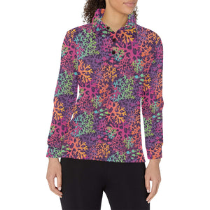 Coral Reef Pattern Print Design 03 Women's Long Sleeve Polo Shirt