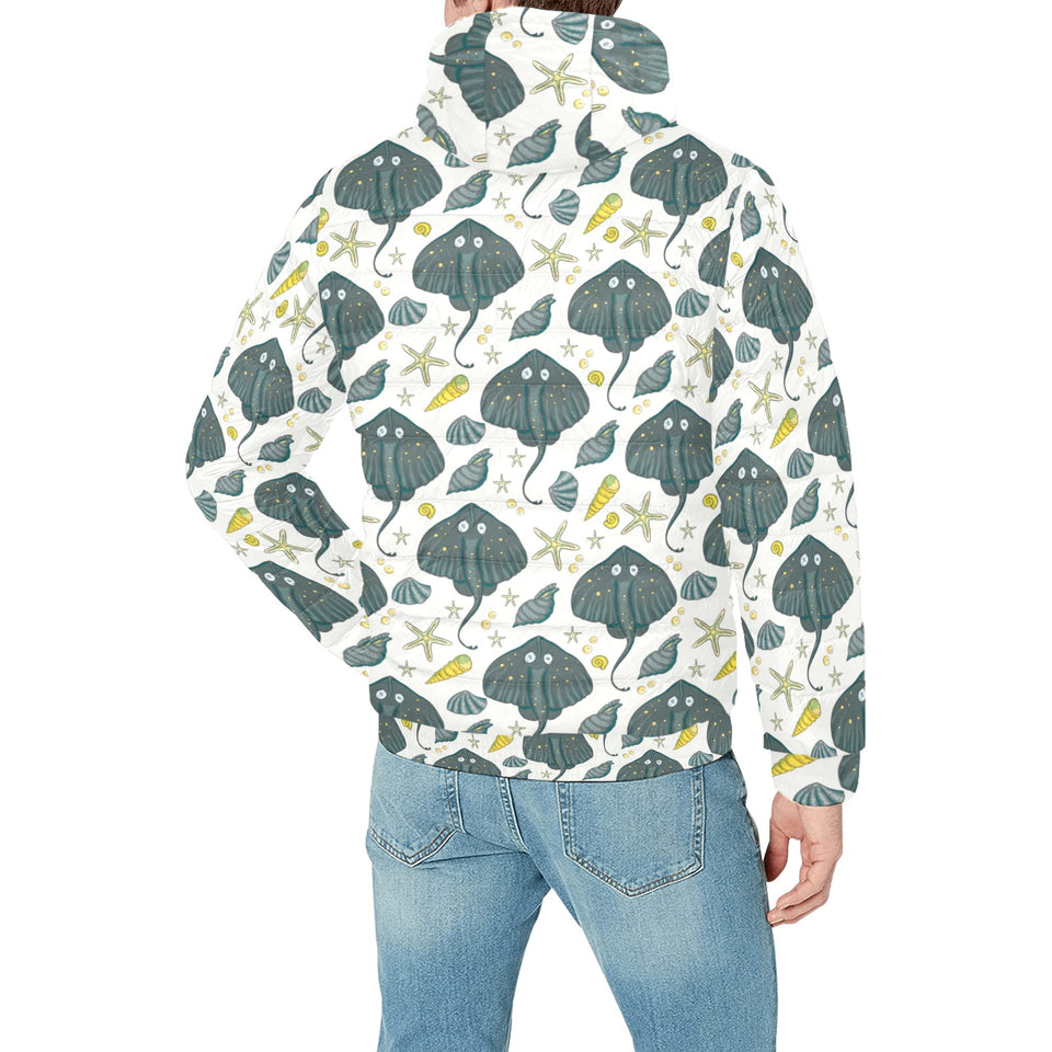 Stingray Pattern Print Design 03 Men's Padded Hooded Jacket(ModelH42)