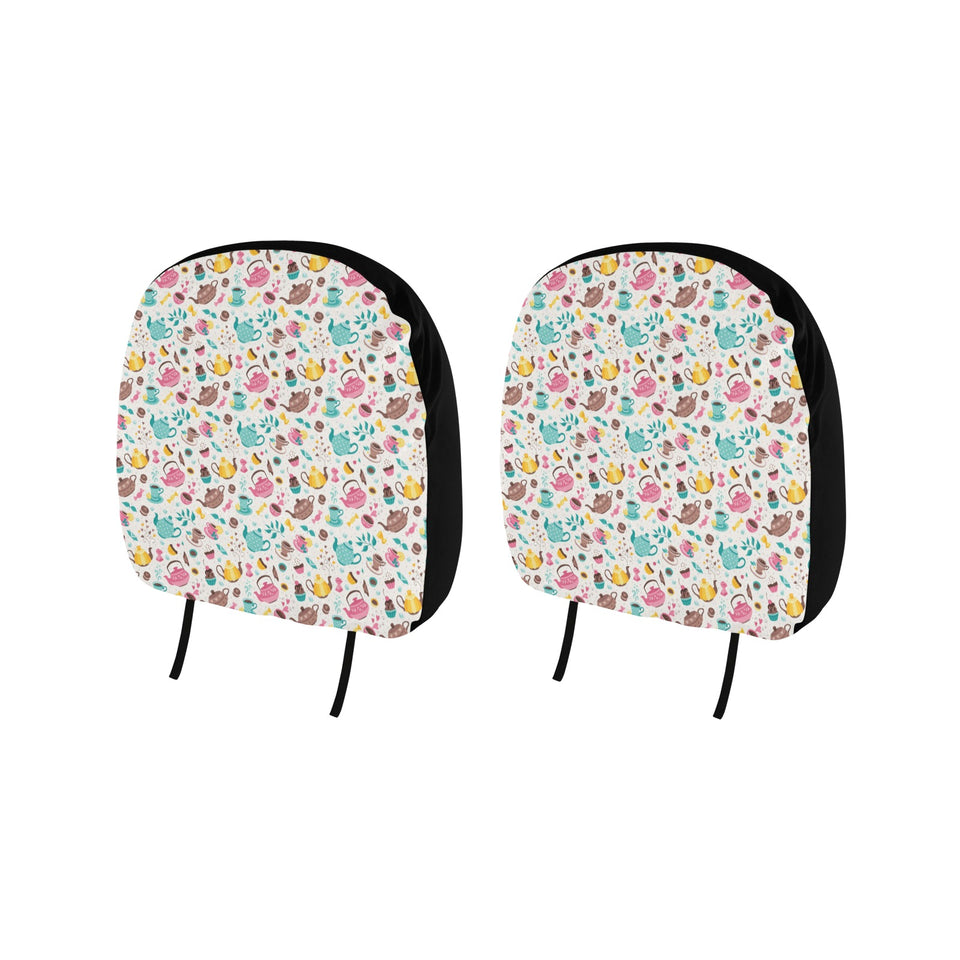 Tea pots Pattern Print Design 05 Car Headrest Cover