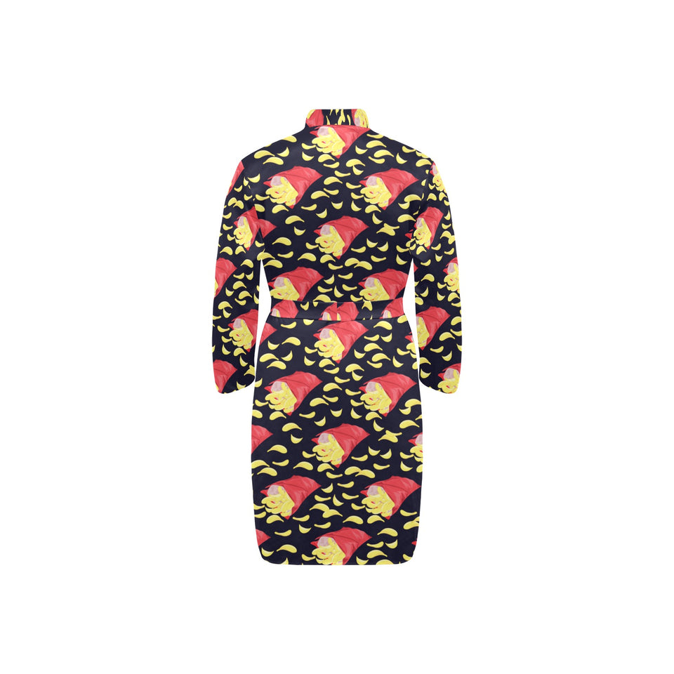 Potato Chips Pattern Print Design 05 Men's Long Sleeve Belted Night Robe